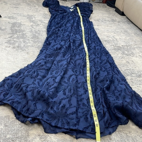 NWT Tanya Taylor Leonie Gown Navy Blue Maxi Formal Notched V Sz 4 - Picture 11 of 16